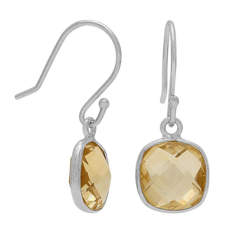 Citrine Cushion Cut Drop Earrings
